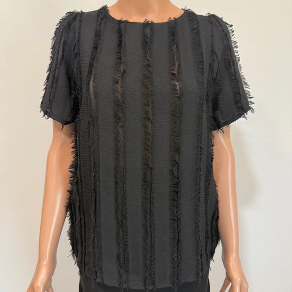 Anthropologie Everleigh medium sheer fringe fray feathered top TB 2684 - Picture 9 of 9
